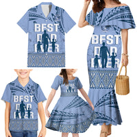 Tonga Father's Day Family Matching Mermaid Dress and Hawaiian Shirt Best Dad Ever Tongan Ngatu Pattern - Blue