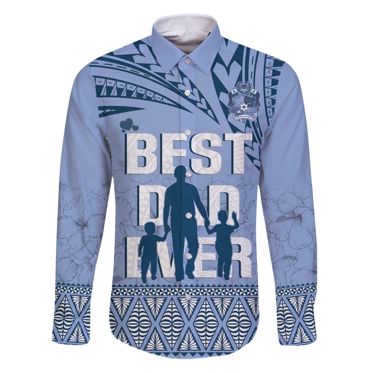 Tonga Father's Day Family Matching Puletasi and Hawaiian Shirt Best Dad Ever Tongan Ngatu Pattern - Blue