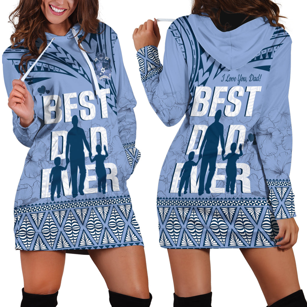 Tonga Father's Day Hoodie Dress Best Dad Ever Tongan Ngatu Pattern - Blue