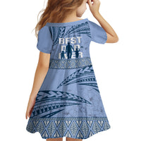 Tonga Father's Day Kid Short Sleeve Dress Best Dad Ever Tongan Ngatu Pattern - Blue LT14 - Polynesian Pride