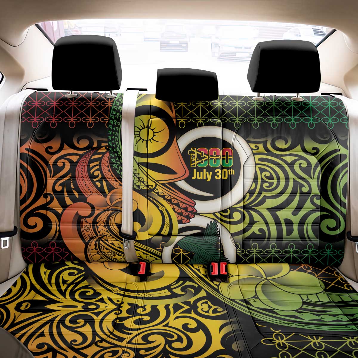 Vanuatu 1980 Back Car Seat Cover Ni-Van Tamtam Sand Drawing Pattern