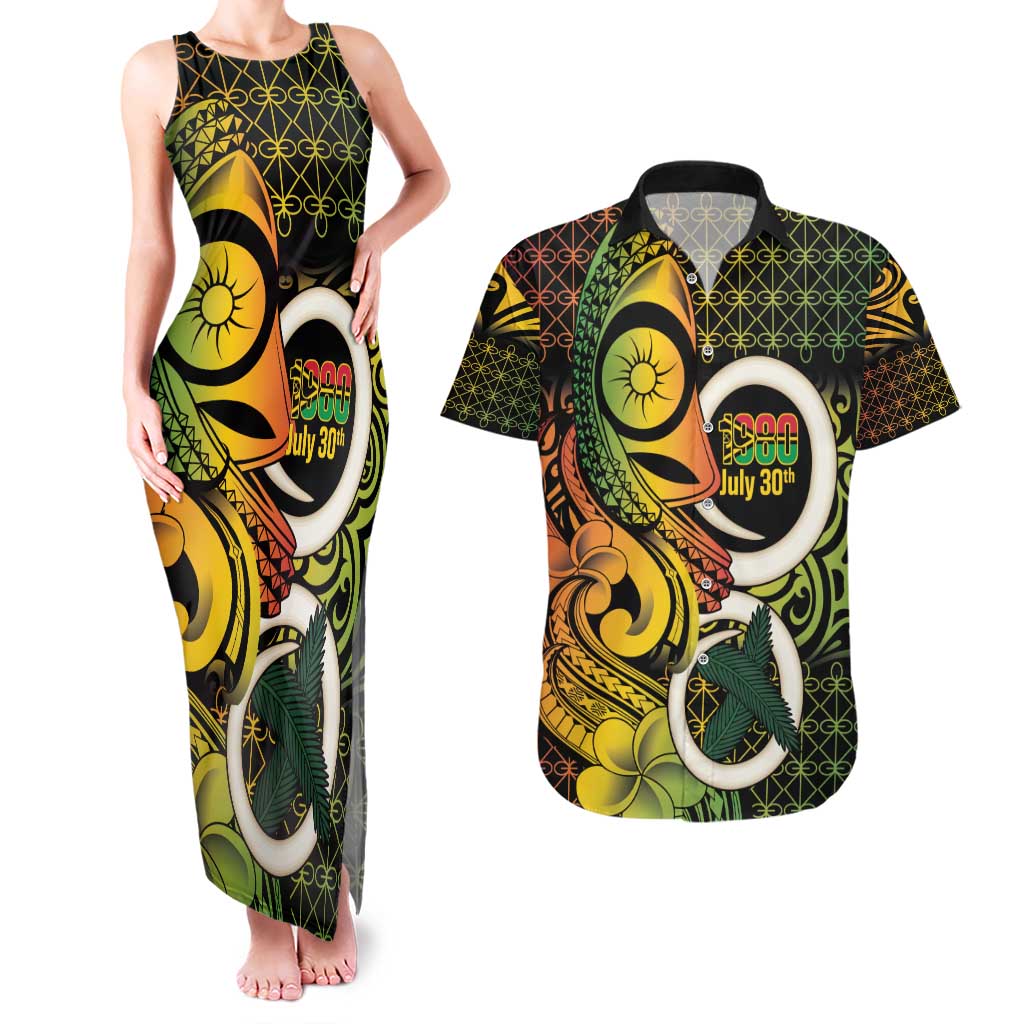 Vanuatu 1980 Couples Matching Tank Maxi Dress and Hawaiian Shirt Ni-Van Tamtam Sand Drawing Pattern