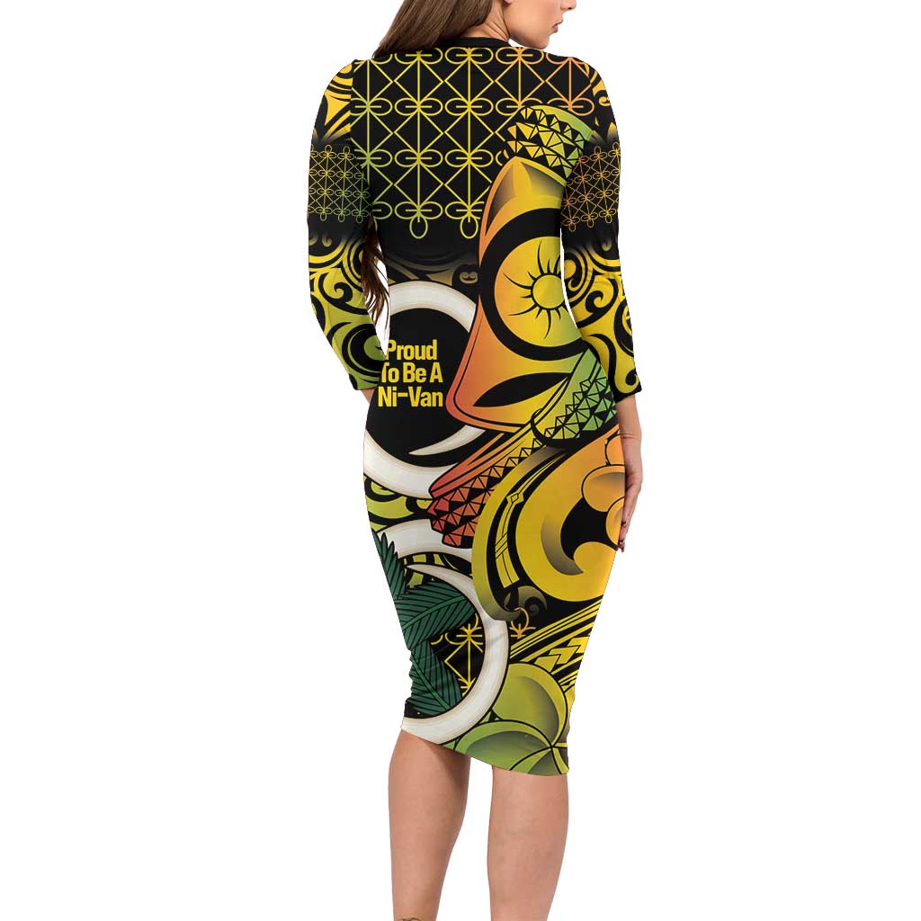 Vanuatu 1980 Family Matching Long Sleeve Bodycon Dress and Hawaiian Shirt Ni-Van Tamtam Sand Drawing Pattern