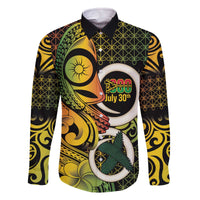 Vanuatu 1980 Family Matching Off The Shoulder Long Sleeve Dress and Hawaiian Shirt Ni-Van Tamtam Sand Drawing Pattern