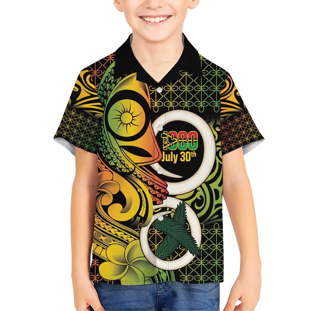 Vanuatu 1980 Kid Hawaiian Shirt Ni-Van Tamtam Sand Drawing Pattern LT14 Kid Black - Polynesian Pride