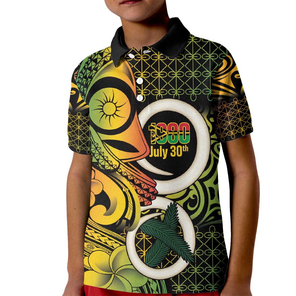 Vanuatu 1980 Kid Polo Shirt Ni-Van Tamtam Sand Drawing Pattern LT14 Kid Black - Polynesian Pride