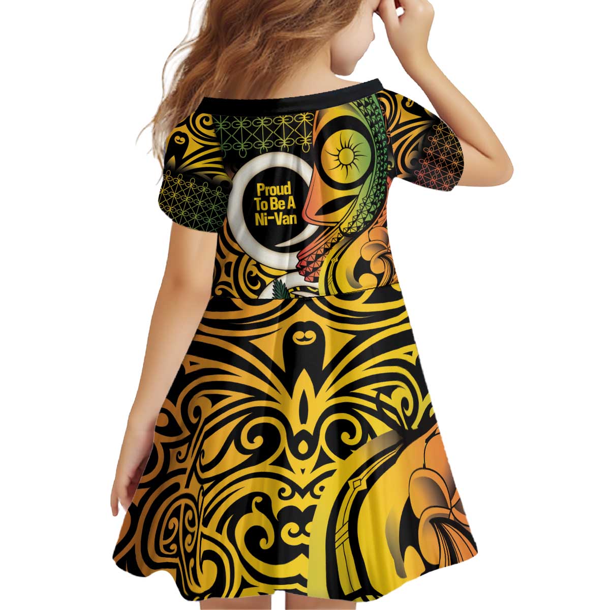 Vanuatu 1980 Kid Short Sleeve Dress Ni-Van Tamtam Sand Drawing Pattern LT14 - Polynesian Pride
