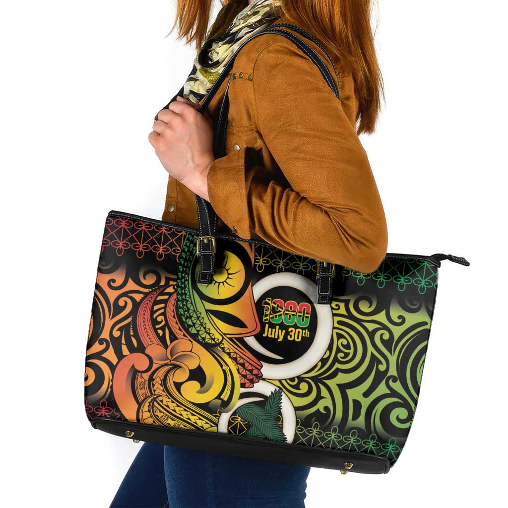 Vanuatu 1980 Leather Tote Bag Ni-Van Tamtam Sand Drawing Pattern