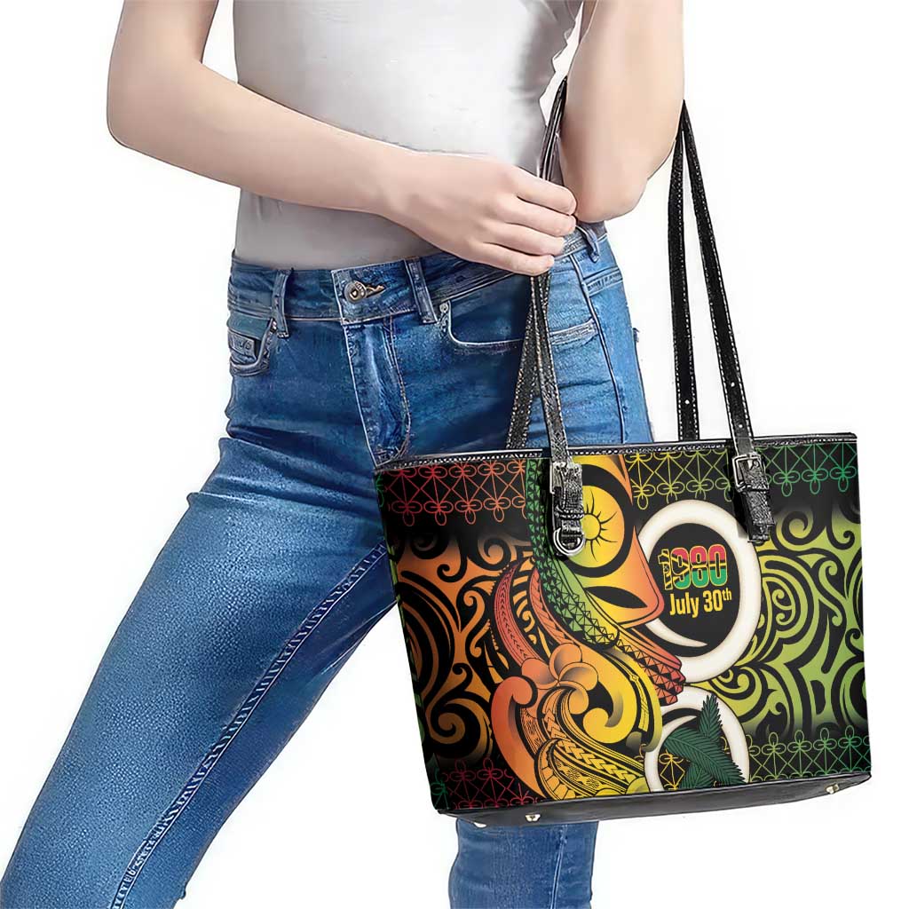 Vanuatu 1980 Leather Tote Bag Ni-Van Tamtam Sand Drawing Pattern