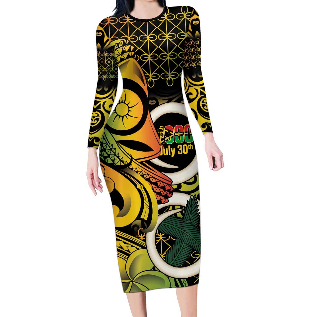 Vanuatu 1980 Long Sleeve Bodycon Dress Ni-Van Tamtam Sand Drawing Pattern