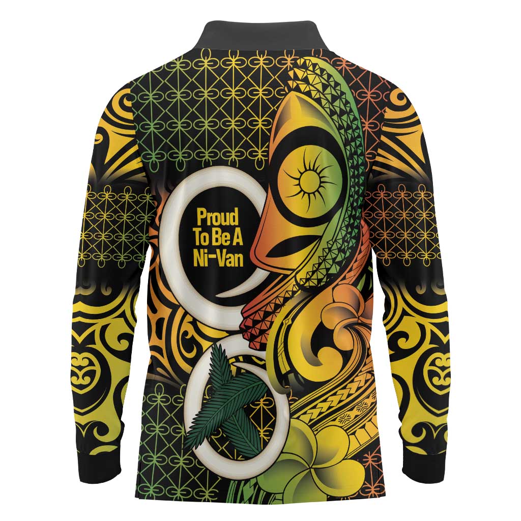 Vanuatu 1980 Long Sleeve Polo Shirt Ni-Van Tamtam Sand Drawing Pattern LT14 - Polynesian Pride