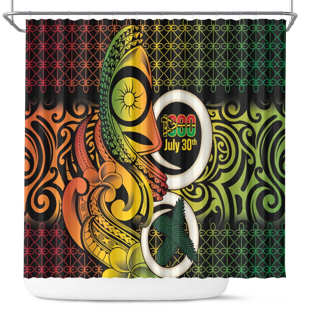 Vanuatu 1980 Shower Curtain Ni-Van Tamtam Sand Drawing Pattern LT14 Black - Polynesian Pride