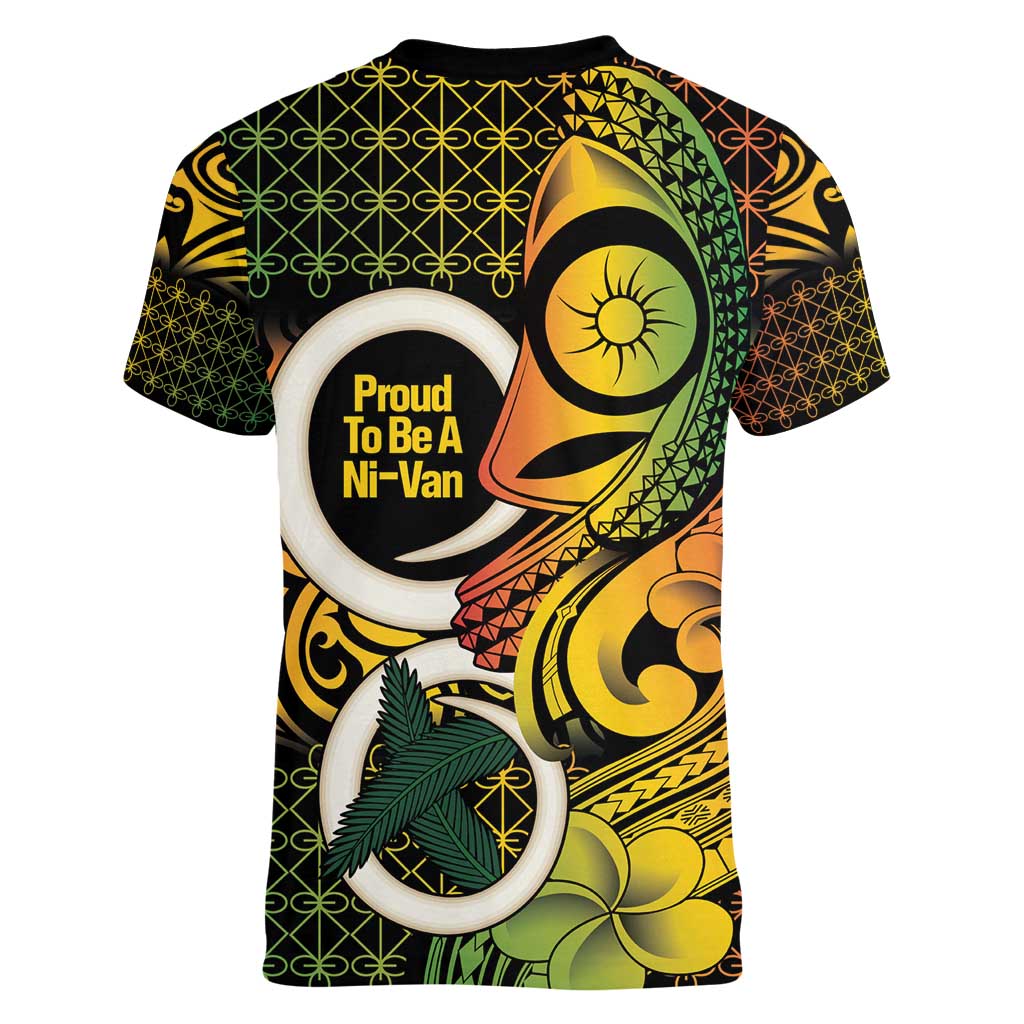 Vanuatu 1980 Women V-Neck T-Shirt Ni-Van Tamtam Sand Drawing Pattern LT14 - Polynesian Pride