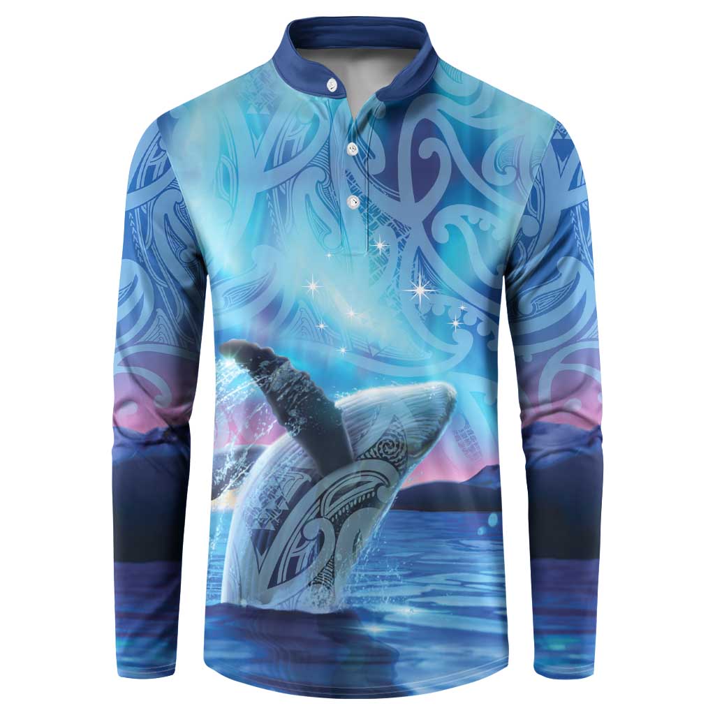New Zealand Matariki Humpback Whale Button Sweatshirt Paikea Maori New Year Blue Galaxy