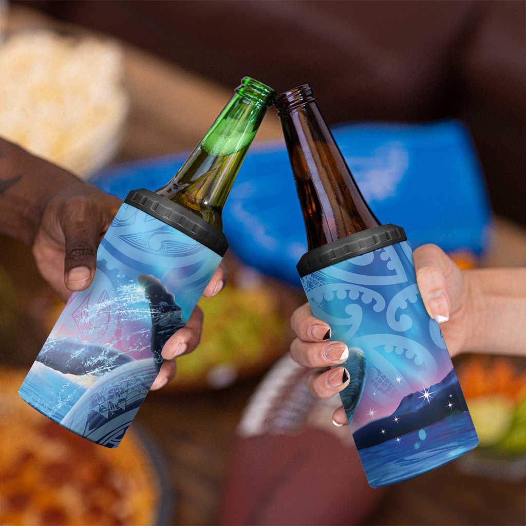 New Zealand Matariki Humpback Whale 4 in 1 Can Cooler Tumbler Paikea Maori New Year Blue Galaxy