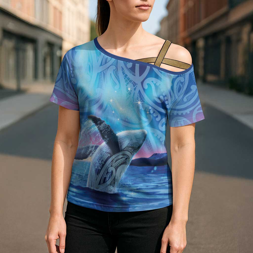 New Zealand Matariki Humpback Whale Cross Shoulder Shirt Paikea Maori New Year Blue Galaxy