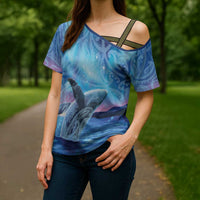 New Zealand Matariki Humpback Whale Cross Shoulder Shirt Paikea Maori New Year Blue Galaxy