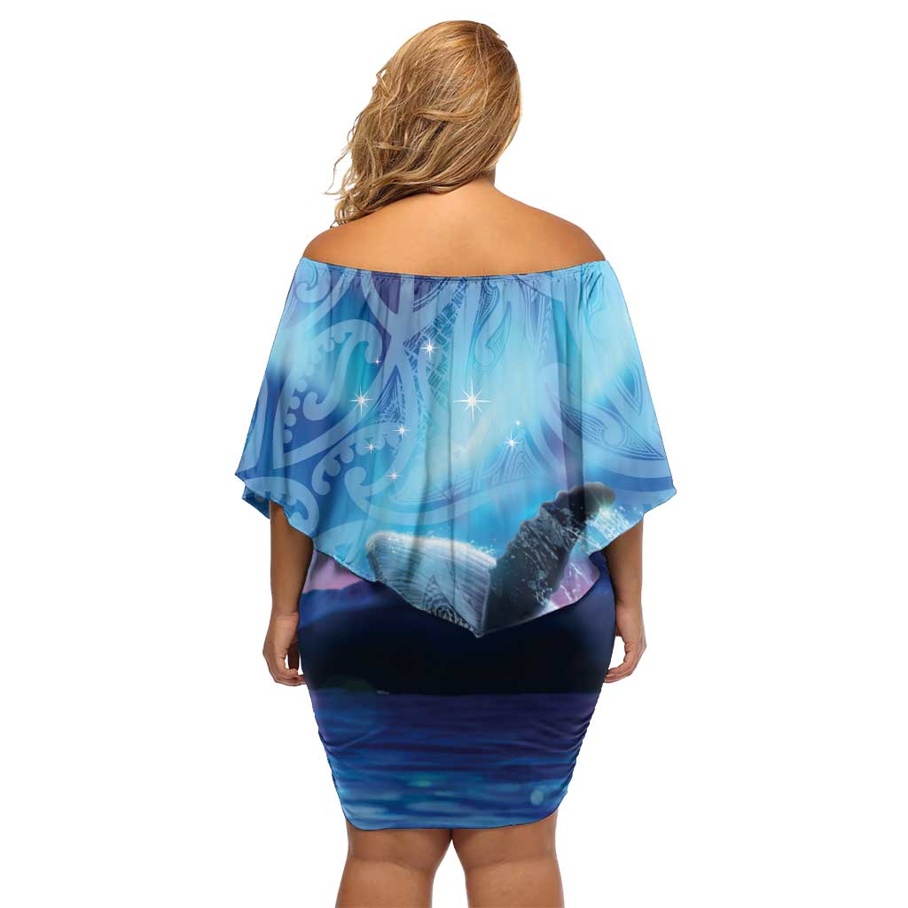 New Zealand Matariki Humpback Whale Family Matching Off Shoulder Short Dress and Hawaiian Shirt Paikea Maori New Year Blue Galaxy