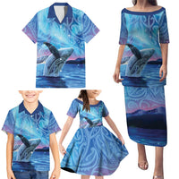 New Zealand Matariki Humpback Whale Family Matching Puletasi and Hawaiian Shirt Paikea Maori New Year Blue Galaxy LT14 - Polynesian Pride
