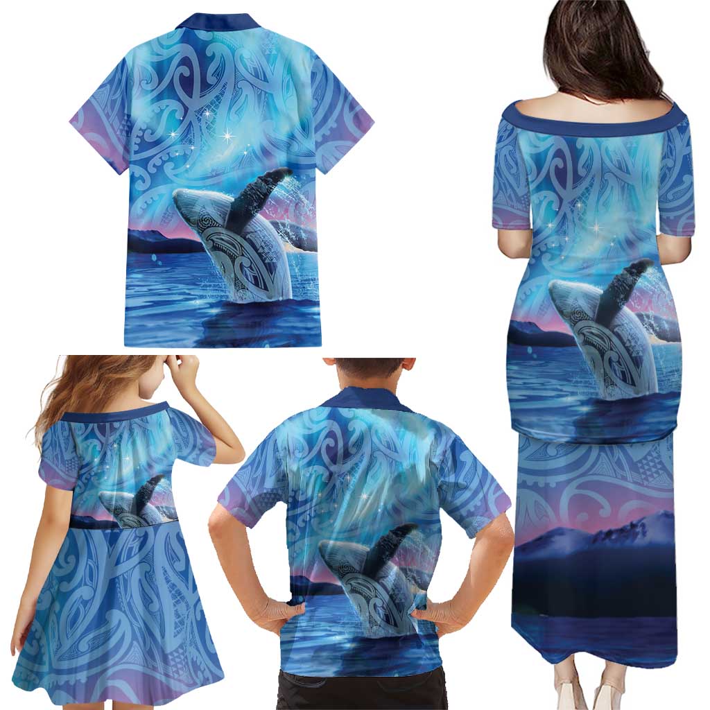 New Zealand Matariki Humpback Whale Family Matching Puletasi and Hawaiian Shirt Paikea Maori New Year Blue Galaxy LT14 - Polynesian Pride