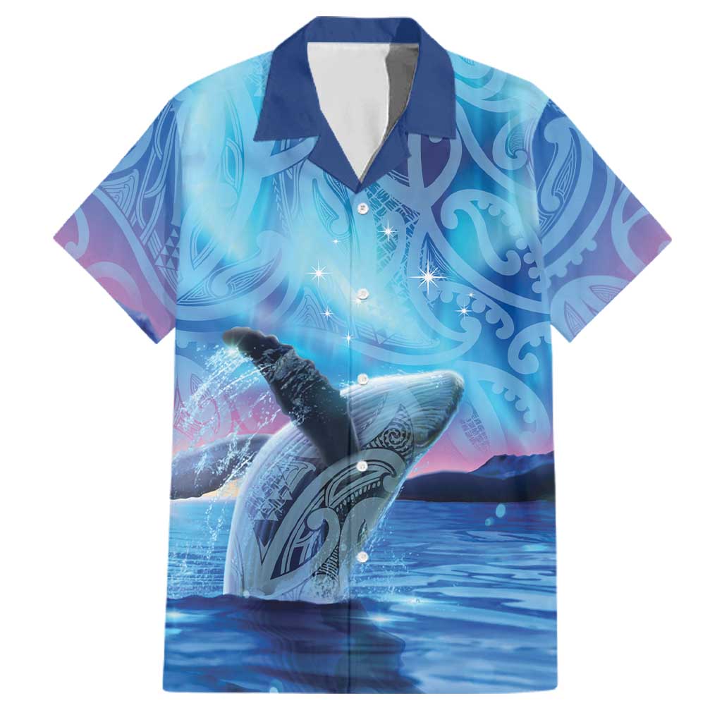New Zealand Matariki Humpback Whale Family Matching Puletasi and Hawaiian Shirt Paikea Maori New Year Blue Galaxy LT14 Dad's Shirt - Short Sleeve Blue - Polynesian Pride