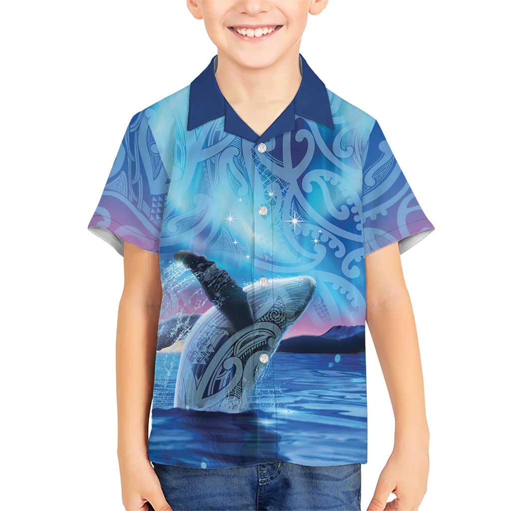 New Zealand Matariki Humpback Whale Family Matching Puletasi and Hawaiian Shirt Paikea Maori New Year Blue Galaxy LT14 Son's Shirt Blue - Polynesian Pride