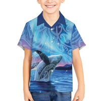 New Zealand Matariki Humpback Whale Family Matching Puletasi and Hawaiian Shirt Paikea Maori New Year Blue Galaxy LT14 Son's Shirt Blue - Polynesian Pride