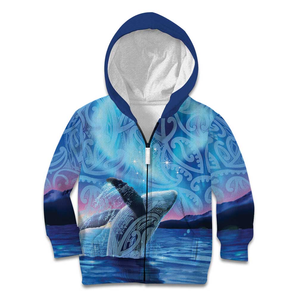 New Zealand Matariki Humpback Whale Kid Hoodie Paikea Maori New Year Blue Galaxy