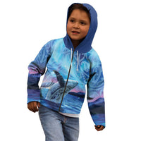 New Zealand Matariki Humpback Whale Kid Hoodie Paikea Maori New Year Blue Galaxy