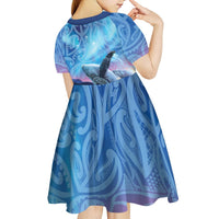 New Zealand Matariki Humpback Whale Kid Short Sleeve Dress Paikea Maori New Year Blue Galaxy