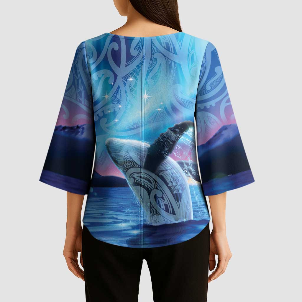 New Zealand Matariki Humpback Whale Kimono Sleeve Blouse Paikea Maori New Year Blue Galaxy