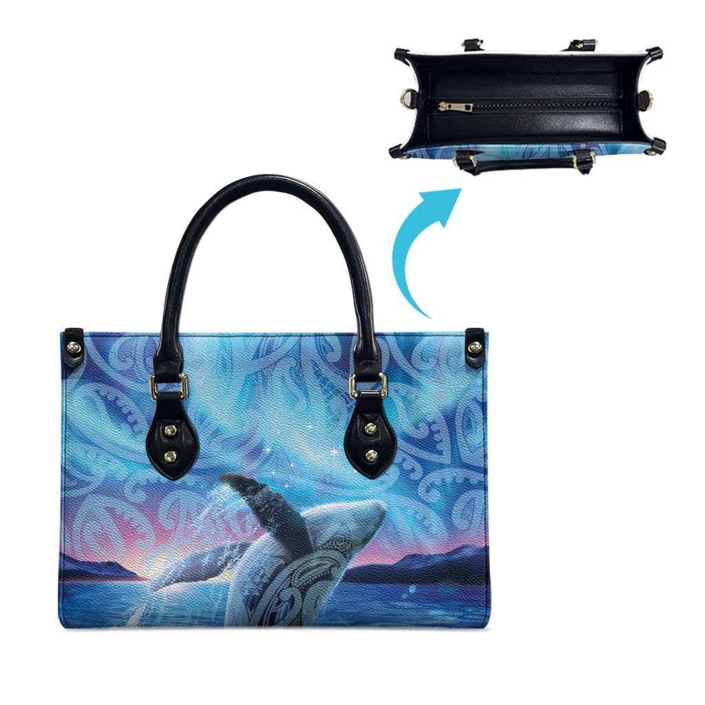 New Zealand Matariki Humpback Whale Leather Bag Paikea Maori New Year Blue Galaxy LT14 - Polynesian Pride