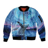 New Zealand Matariki Humpback Whale Sleeve Zip Bomber Jacket Paikea Maori New Year Blue Galaxy