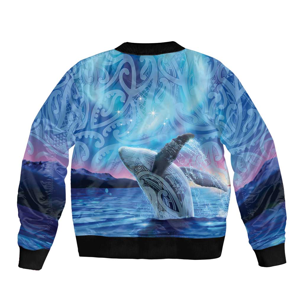 New Zealand Matariki Humpback Whale Sleeve Zip Bomber Jacket Paikea Maori New Year Blue Galaxy