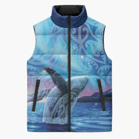 New Zealand Matariki Humpback Whale Sleeveless Puffer Jacket Paikea Maori New Year Blue Galaxy LT14 Unisex Blue - Polynesian Pride