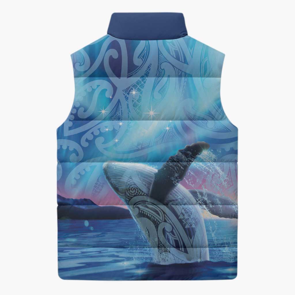 New Zealand Matariki Humpback Whale Sleeveless Puffer Jacket Paikea Maori New Year Blue Galaxy LT14 - Polynesian Pride
