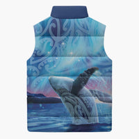New Zealand Matariki Humpback Whale Sleeveless Puffer Jacket Paikea Maori New Year Blue Galaxy LT14 - Polynesian Pride