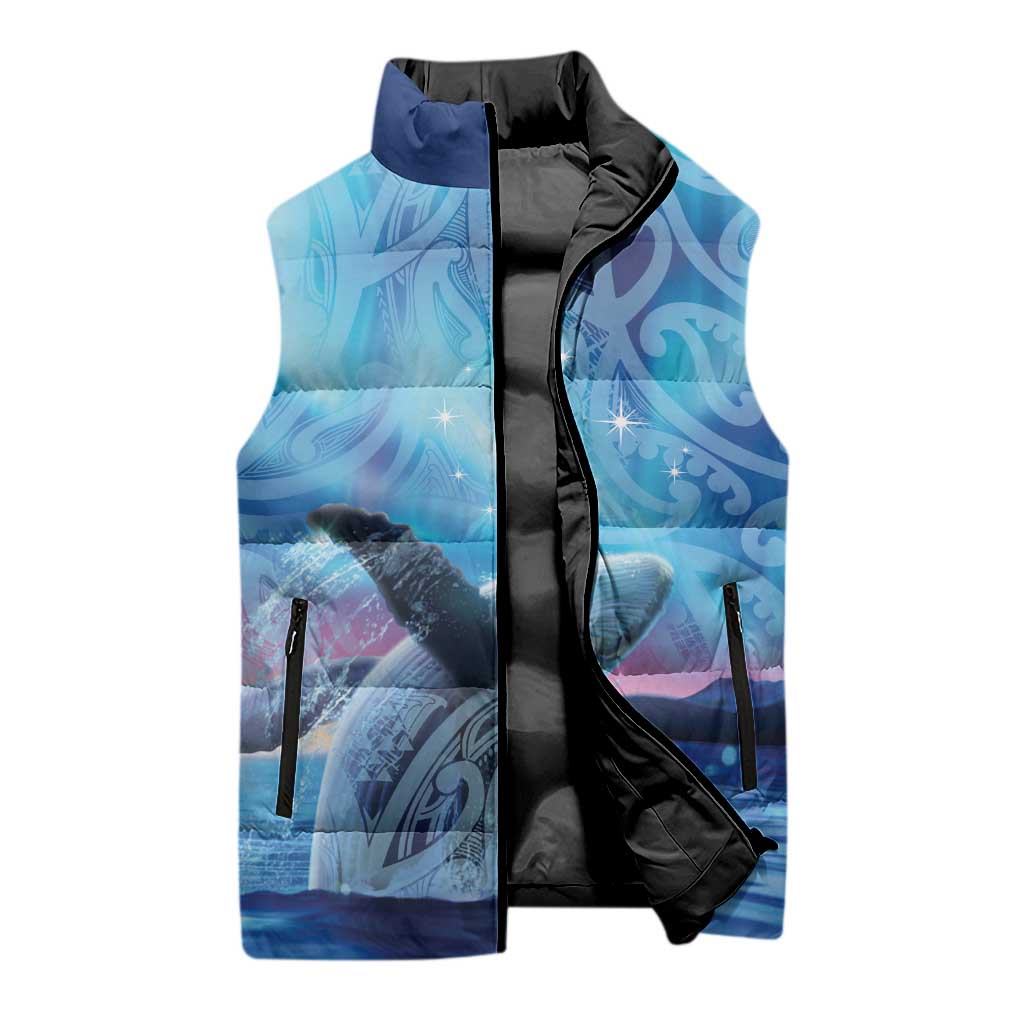 New Zealand Matariki Humpback Whale Sleeveless Puffer Jacket Paikea Maori New Year Blue Galaxy LT14 - Polynesian Pride