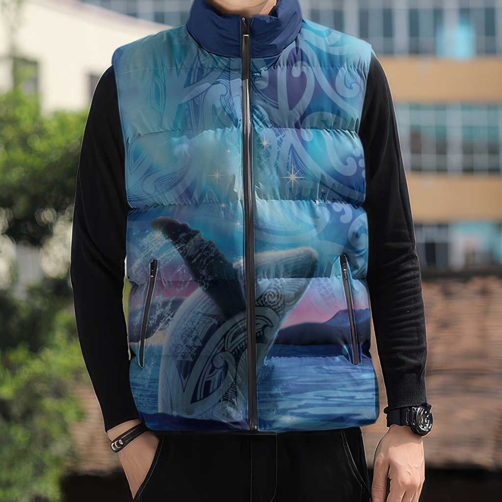 New Zealand Matariki Humpback Whale Sleeveless Puffer Jacket Paikea Maori New Year Blue Galaxy LT14 - Polynesian Pride