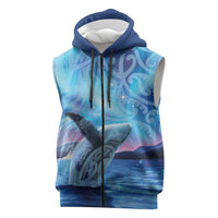 New Zealand Matariki Humpback Whale Sleeveless Zip Hoodie Paikea Maori New Year Blue Galaxy