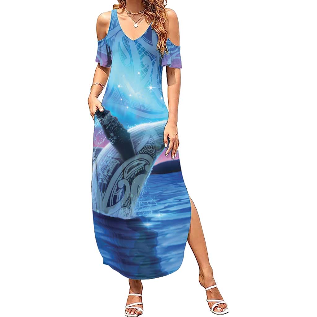 New Zealand Matariki Humpback Whale Summer Maxi Dress Paikea Maori New Year Blue Galaxy