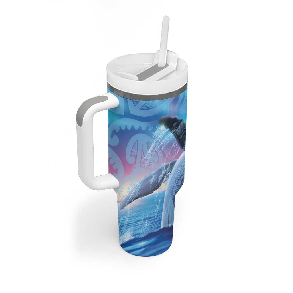 New Zealand Matariki Humpback Whale Tumbler With Handle Paikea Maori New Year Blue Galaxy