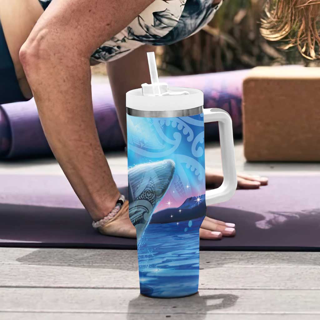 New Zealand Matariki Humpback Whale Tumbler With Handle Paikea Maori New Year Blue Galaxy