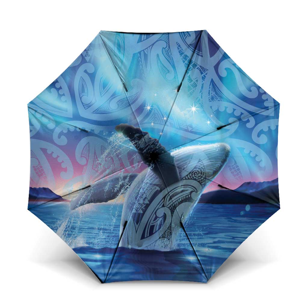 New Zealand Matariki Humpback Whale Umbrella Paikea Maori New Year Blue Galaxy LT14 One Size Folded 11.42 inch Opened Diameter 37.4 inch Blue - Polynesian Pride