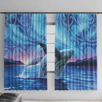 New Zealand Matariki Humpback Whale Window Curtain Paikea Maori New Year Blue Galaxy LT14 With Hooks Blue - Polynesian Pride