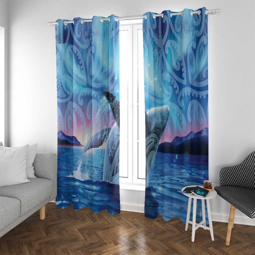 New Zealand Matariki Humpback Whale Window Curtain Paikea Maori New Year Blue Galaxy LT14 With Grommets Blue - Polynesian Pride