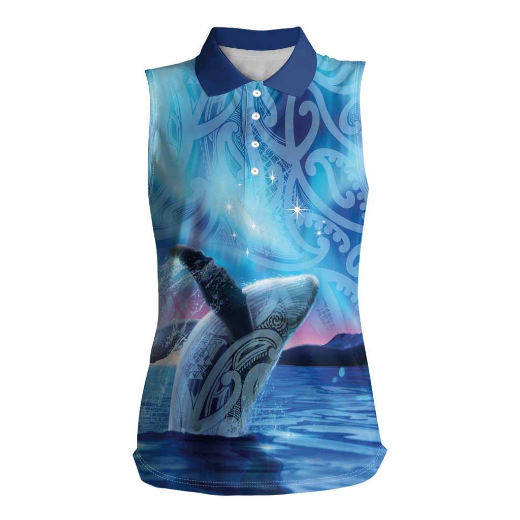 New Zealand Matariki Humpback Whale Women Sleeveless Polo Shirt Paikea Maori New Year Blue Galaxy