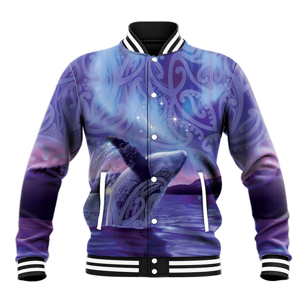 New Zealand Matariki Humpback Whale Baseball Jacket Paikea Maori New Year Purple Galaxy
