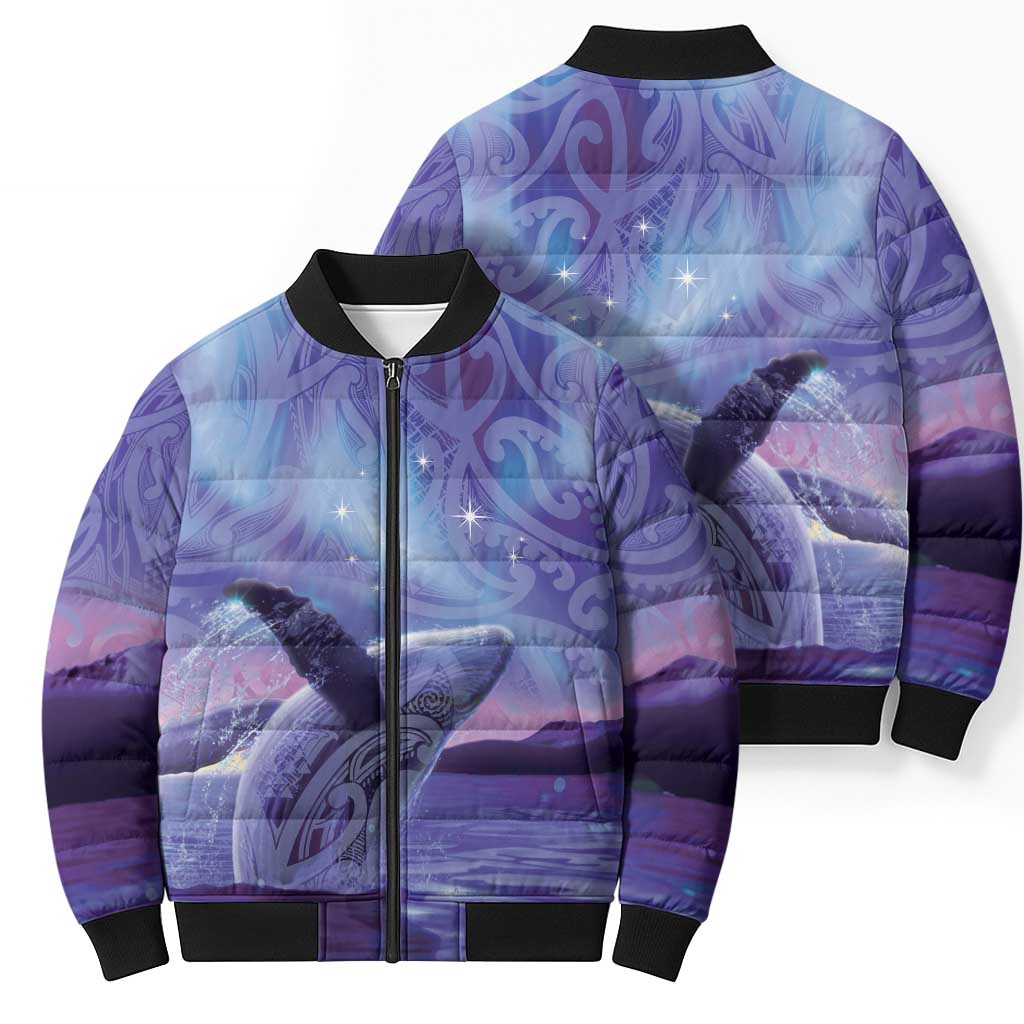 New Zealand Matariki Humpback Whale Bomber Puffer Jacket Paikea Maori New Year Purple Galaxy