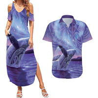 New Zealand Matariki Humpback Whale Couples Matching Summer Maxi Dress and Hawaiian Shirt Paikea Maori New Year Purple Galaxy